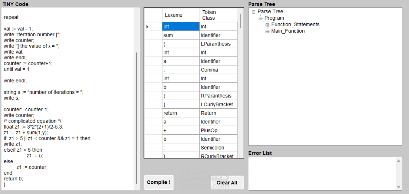 مشروع tiny language compiler