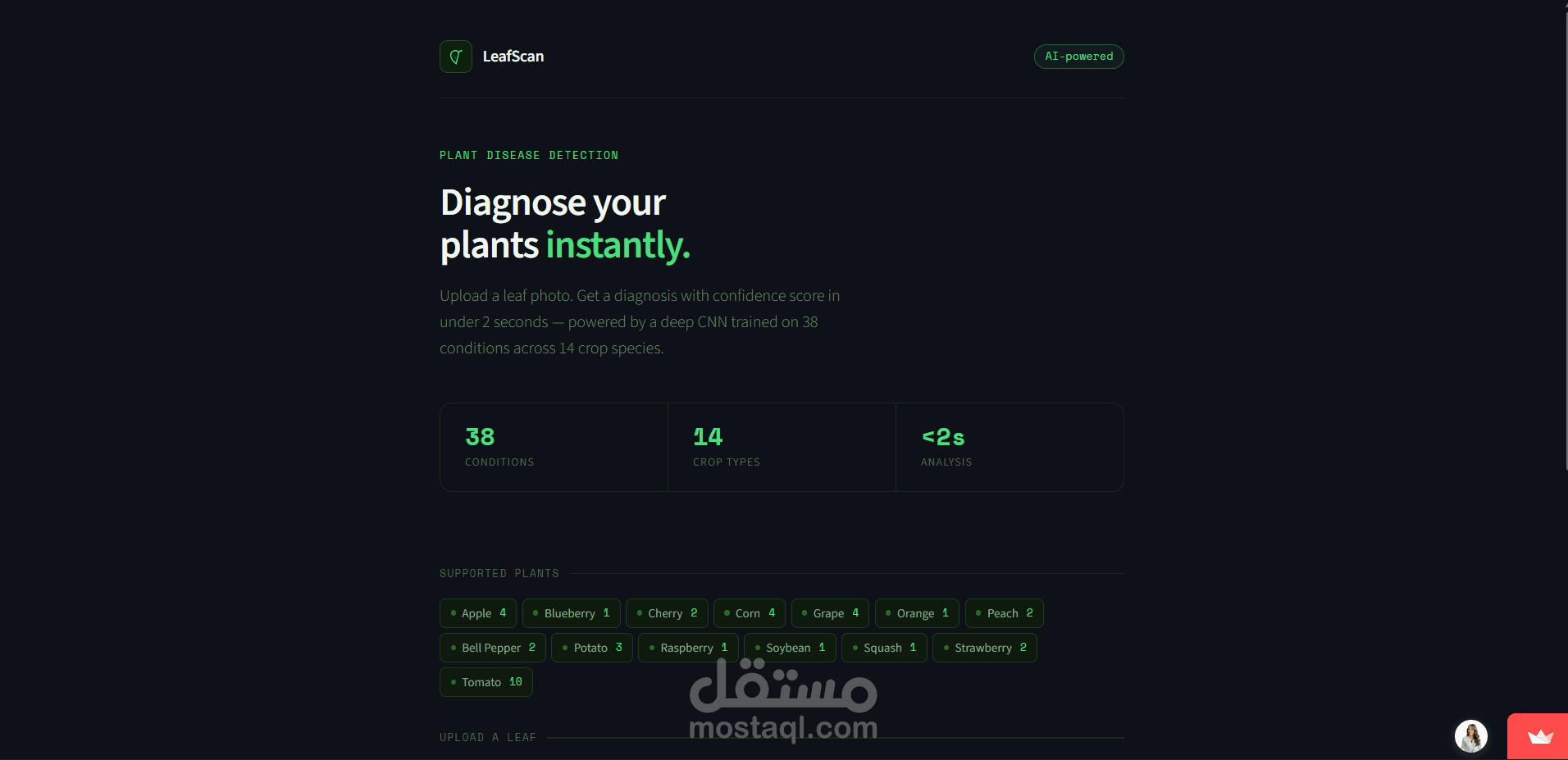 نظام ذكي للكشف عن أمراض النباتات باستخدام تعلم الاله