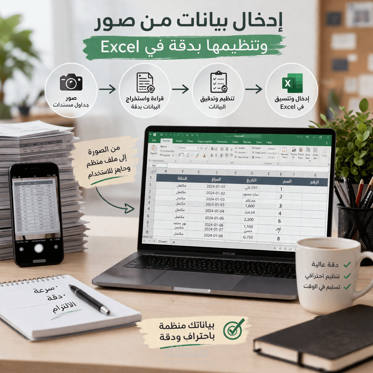 تنسيق وإدخال بيانات ضخمة على ملف Excel باحترافية