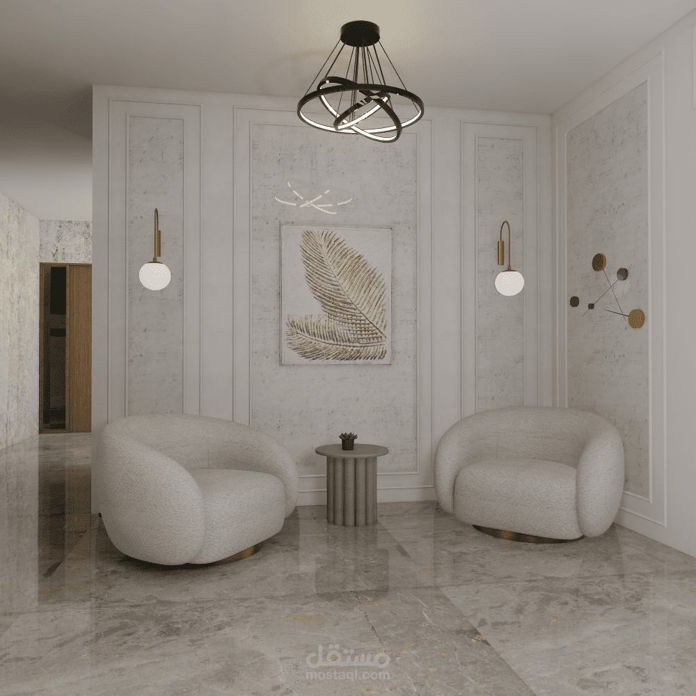 تصميم داخلي عصري لغرفة استقبال صغيرة مع لمسات فاخرة