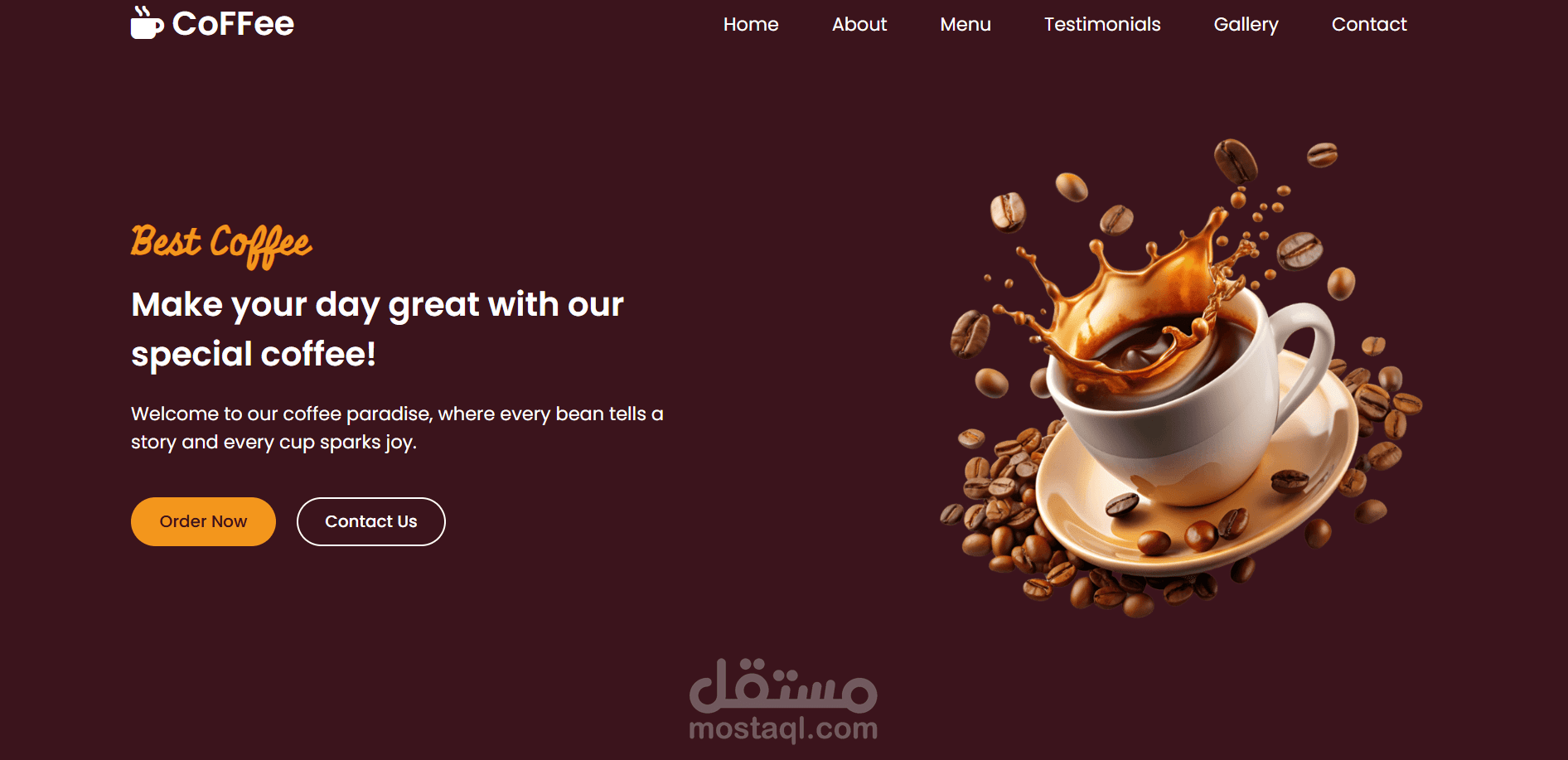 تصميم موقع Coffee احترافي لمقهى عصري ومتجاوب