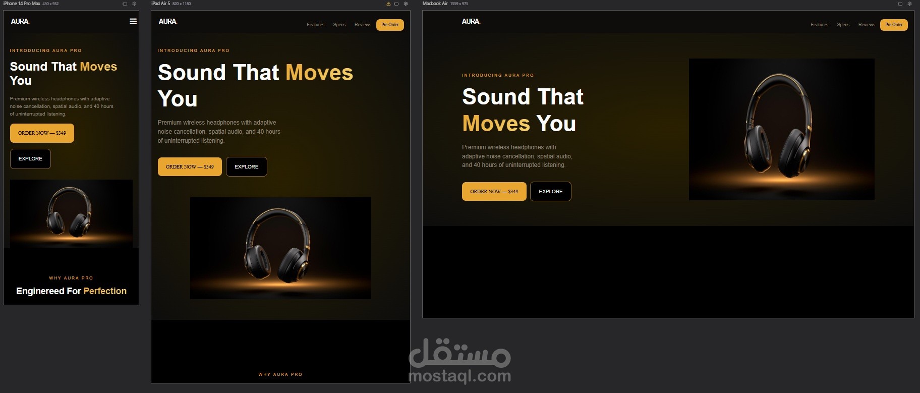 صفحة هبوط احترافية لمنتج سماعات (Headphones Landing Page)