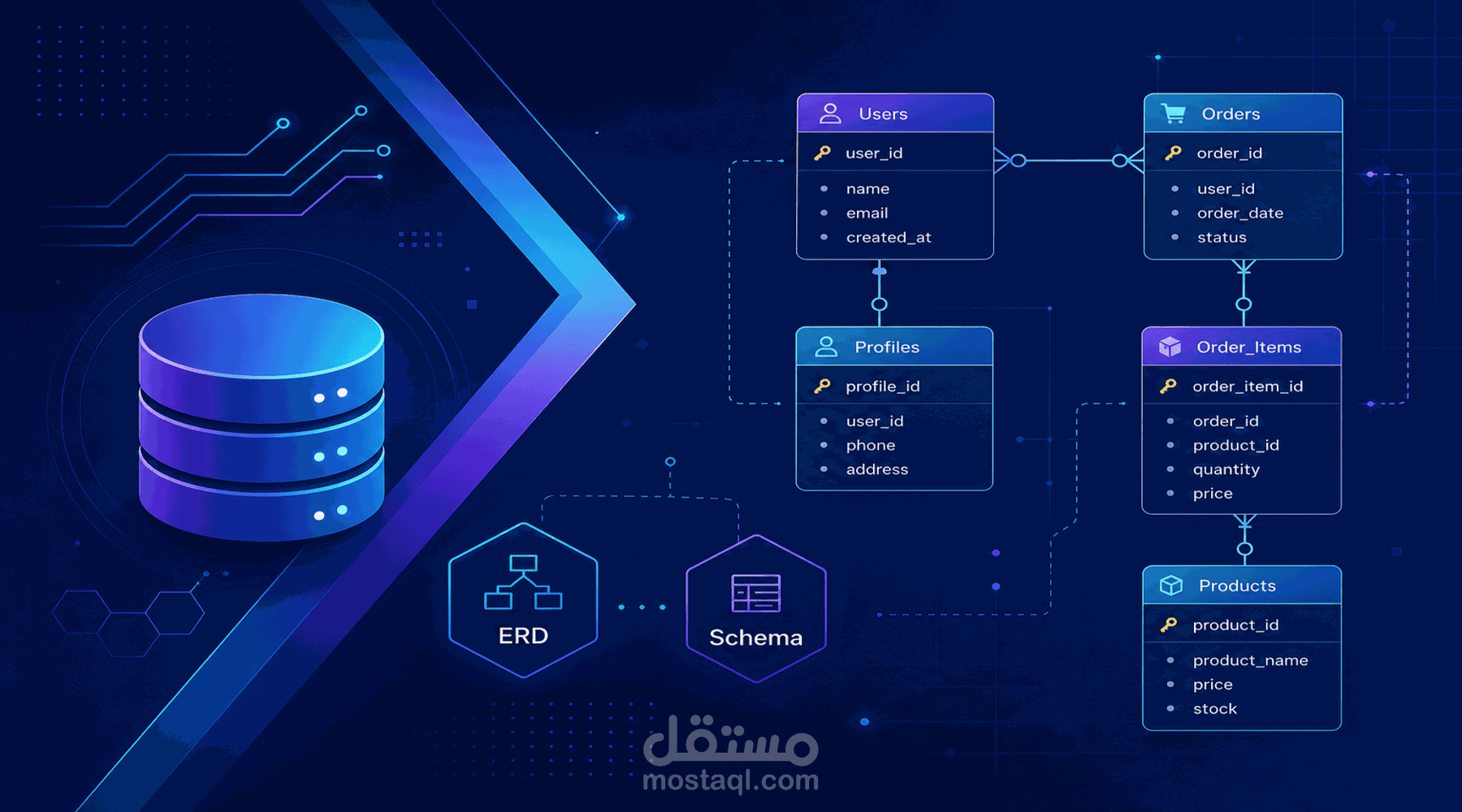 تصميم قواعد البيانات ERD, Schema, SQL