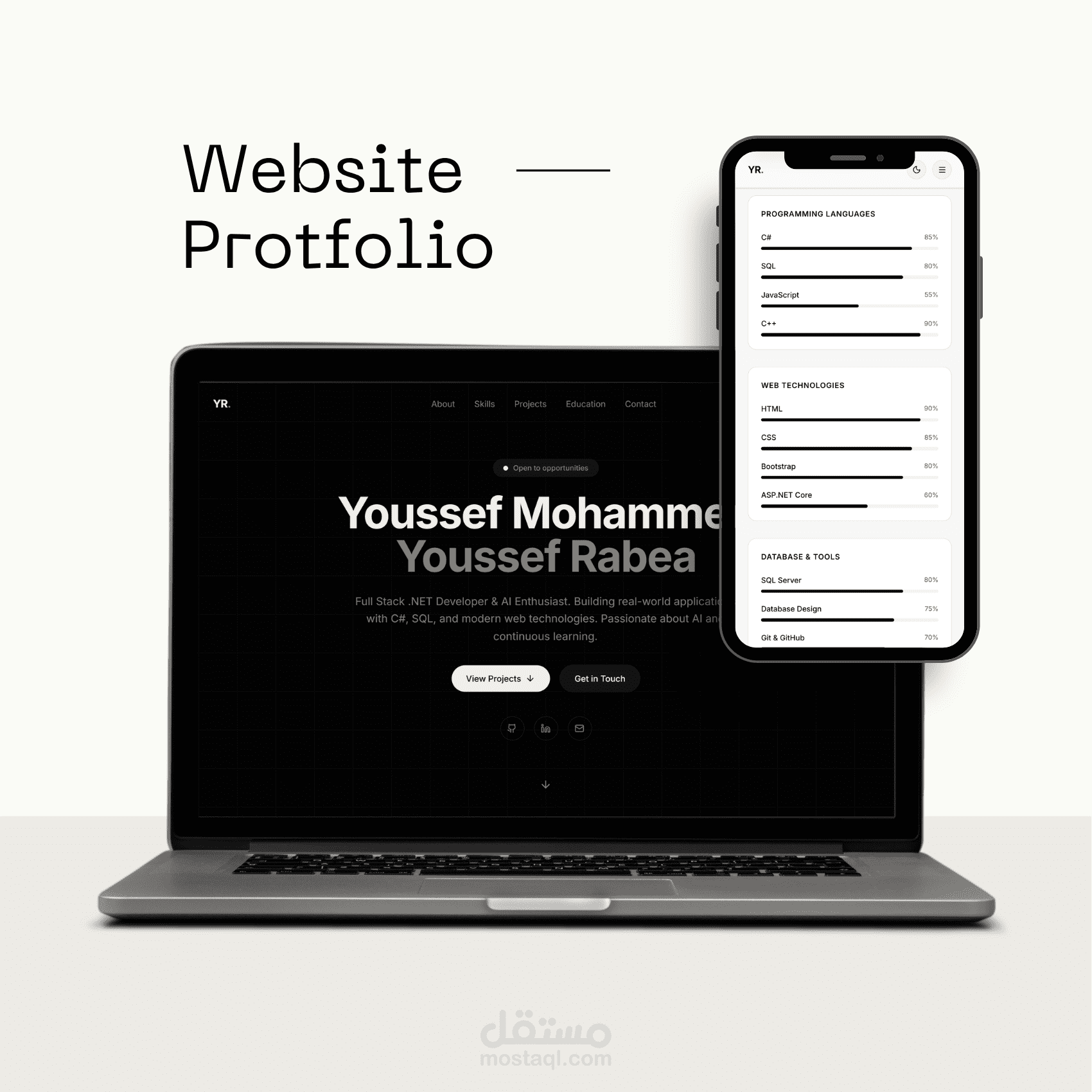 موقع شخصي احترافي مع معرض أعمال تفاعلي باستخدام Next.js و Tailwind CSS