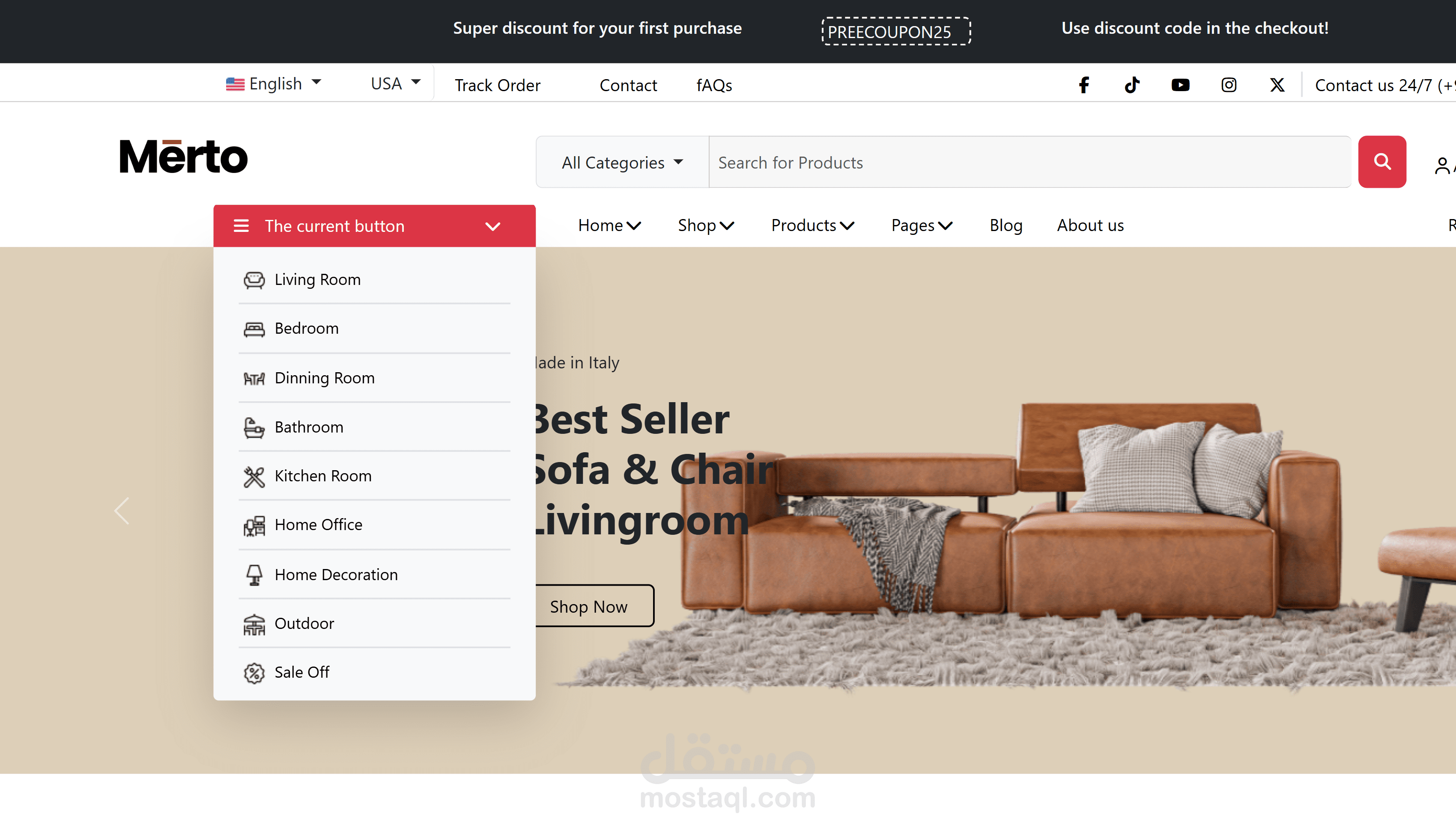 تصميم وتطوير موقع لمتجر أثاث إلكتروني مع معرض أعمال باستخدام HTML & CSS & Bootstrap & JavaScript