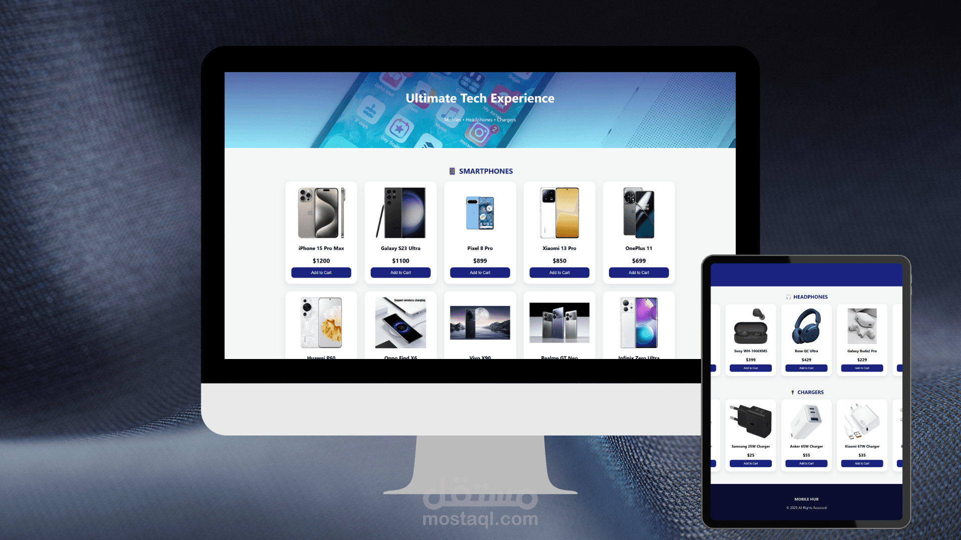 تصميم واجهة متجر إلكتروني لبيع الهواتف وإكسسوارات الموبايل