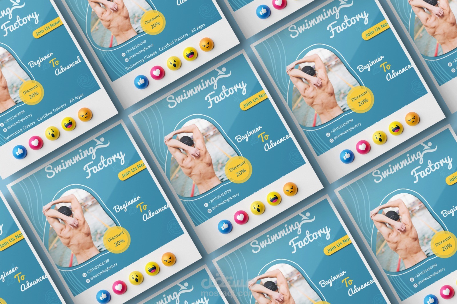 Social Media Ad Campaign for "Swimming Factory" Academy.