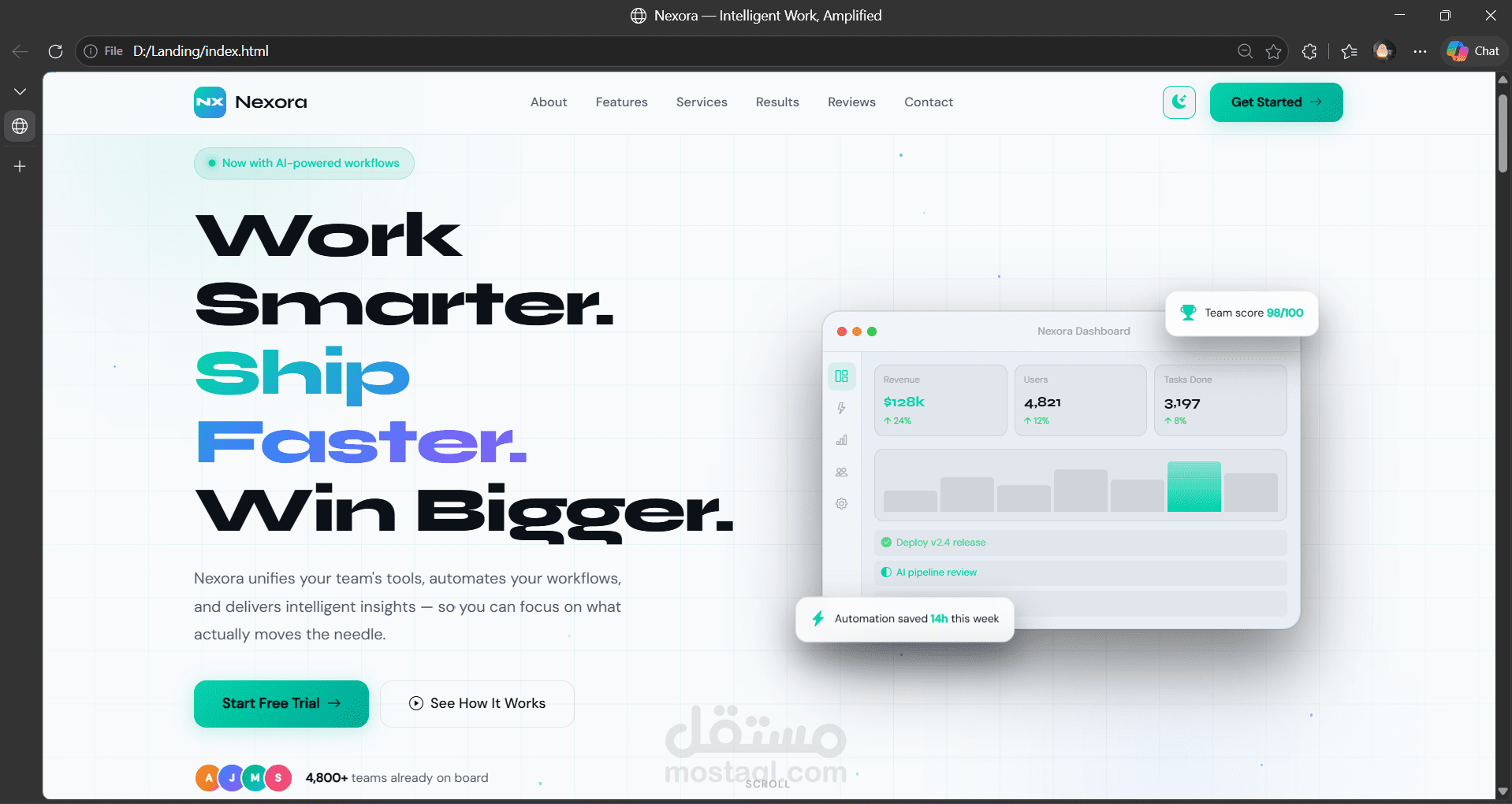 تصميم صفحة هبوط نكسورا Nexora Landing Page