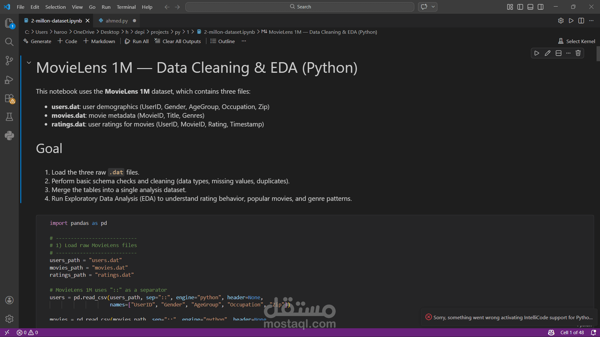 تحليل بيانات الأفلام وتقييمات المستخدمين باستخدام Python