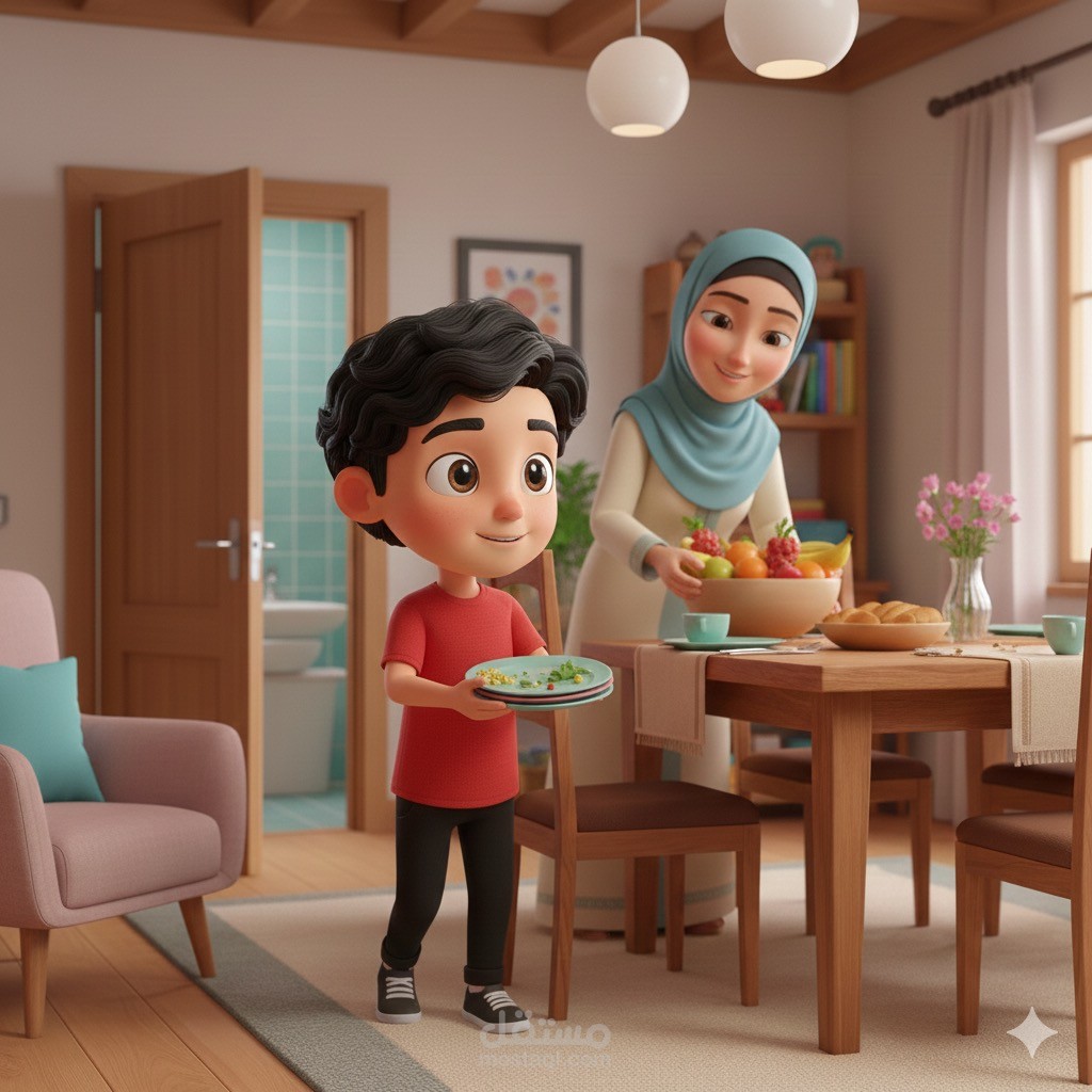 فيديو تعليمي للأطفال: آداب الأكل في الإسلام – بأسلوب قصصي باستخدام الذكاء الاصطناعي