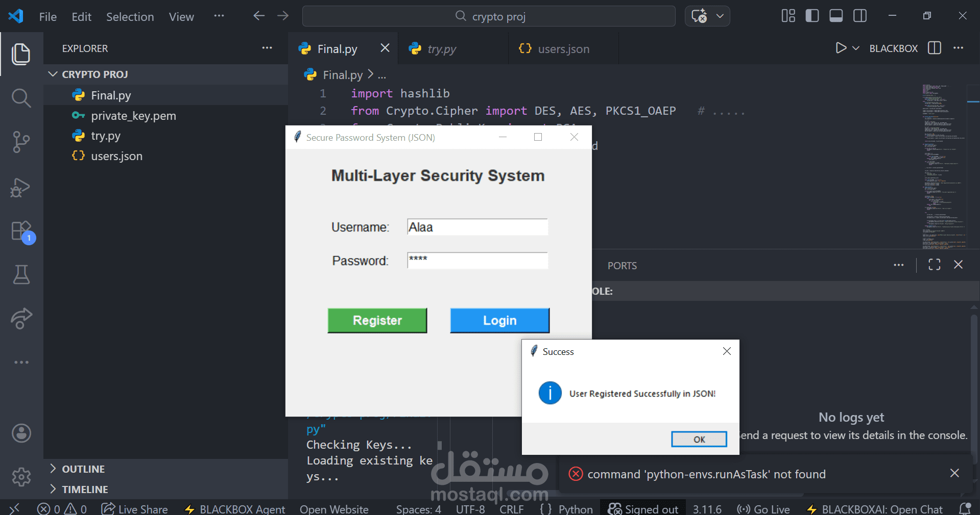 Multi-Layer Data Encryption System (AES/RSA/SHA).