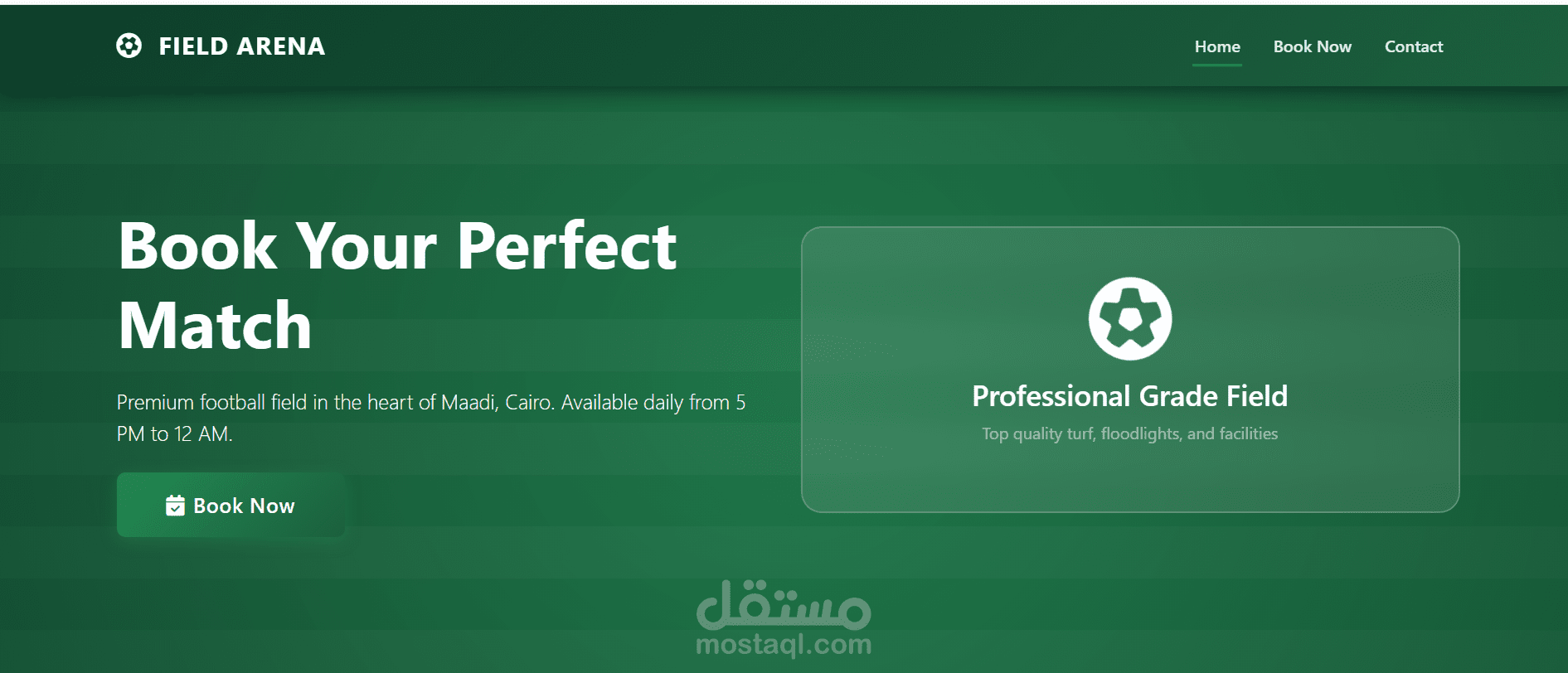 تطبيق ويب متجاوب لحجز مباريات ملعب كرة القدم الخماسي .