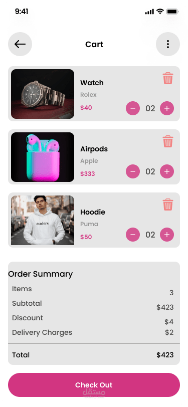 تصميم تطبيق متجر إلكتروني متكامل (E-commerce UI/UX)