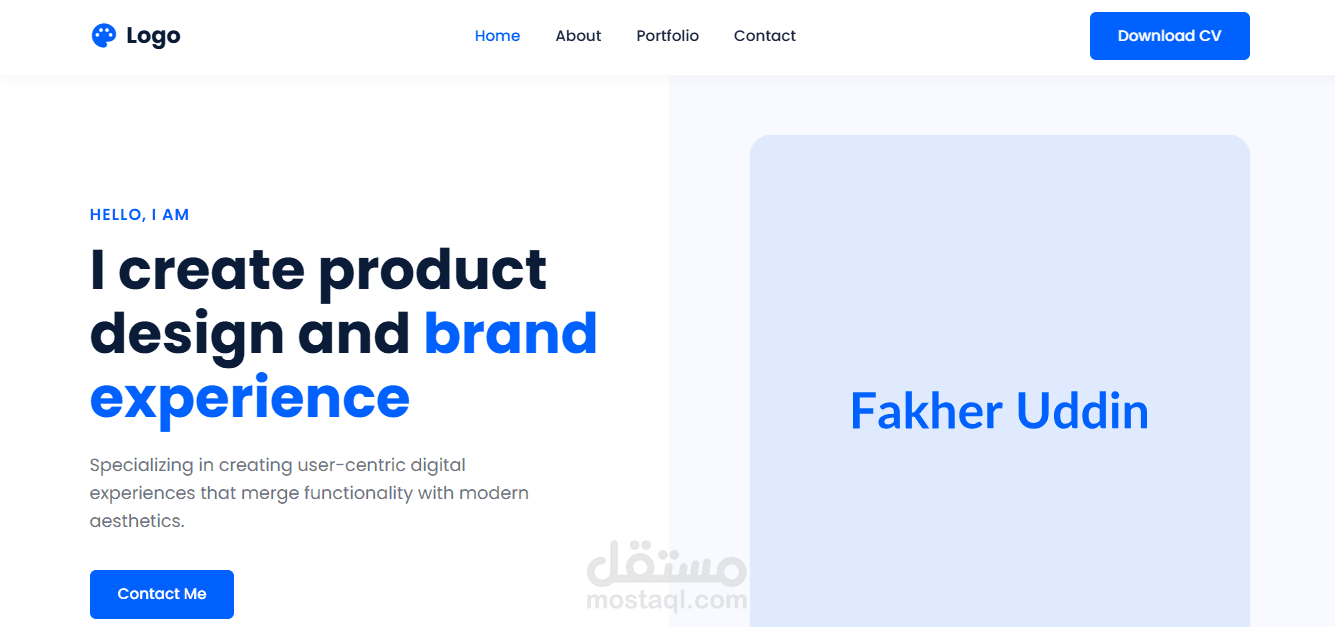 تطوير واجهة مستخدم (Front-End) لصفحة معرض أعمال شخصي (Portfolio Landing Page)