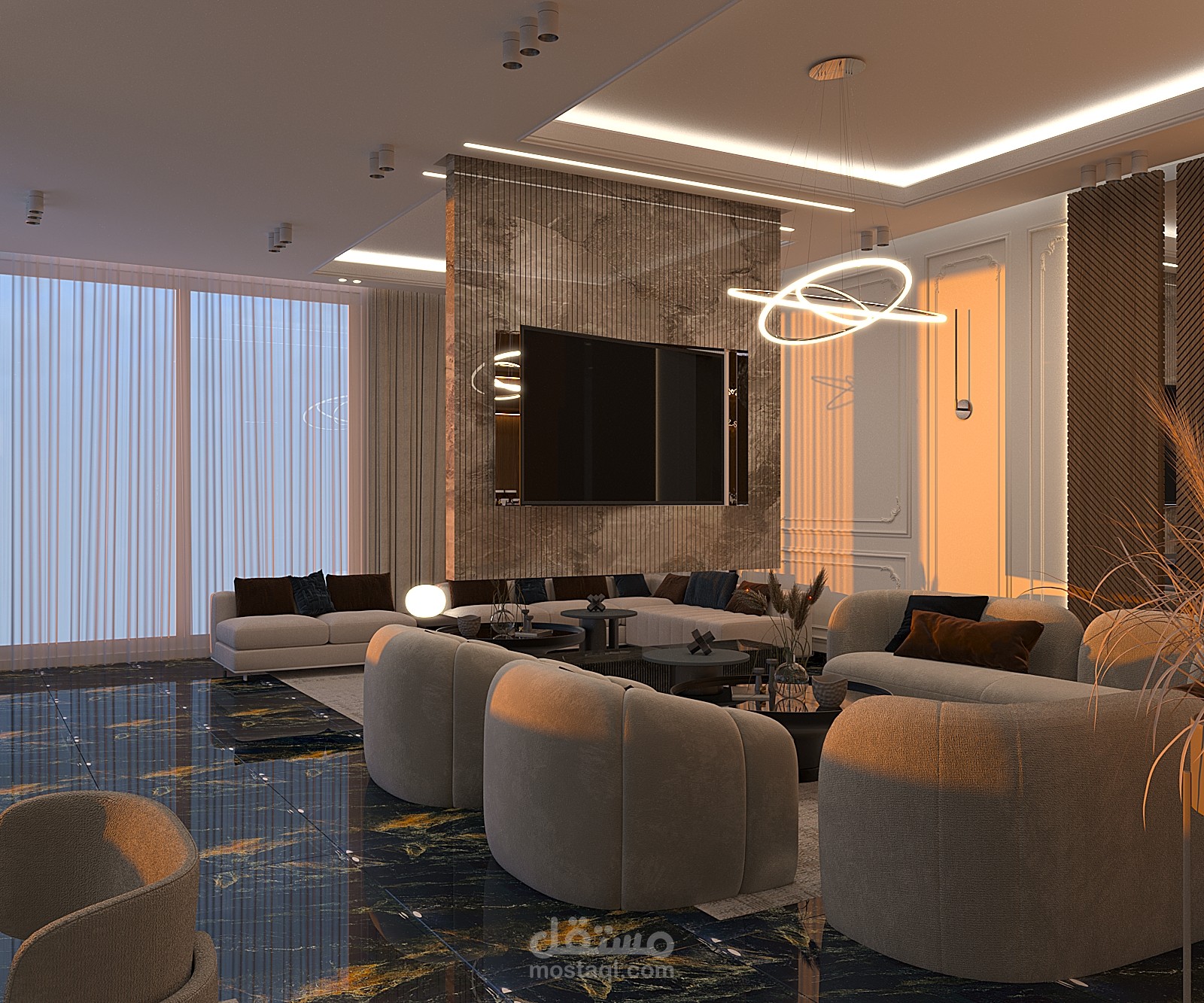 تصميم داخلى ل ريسبشن بوحدة سكنية (فيلا) ذات طابع Newclassic