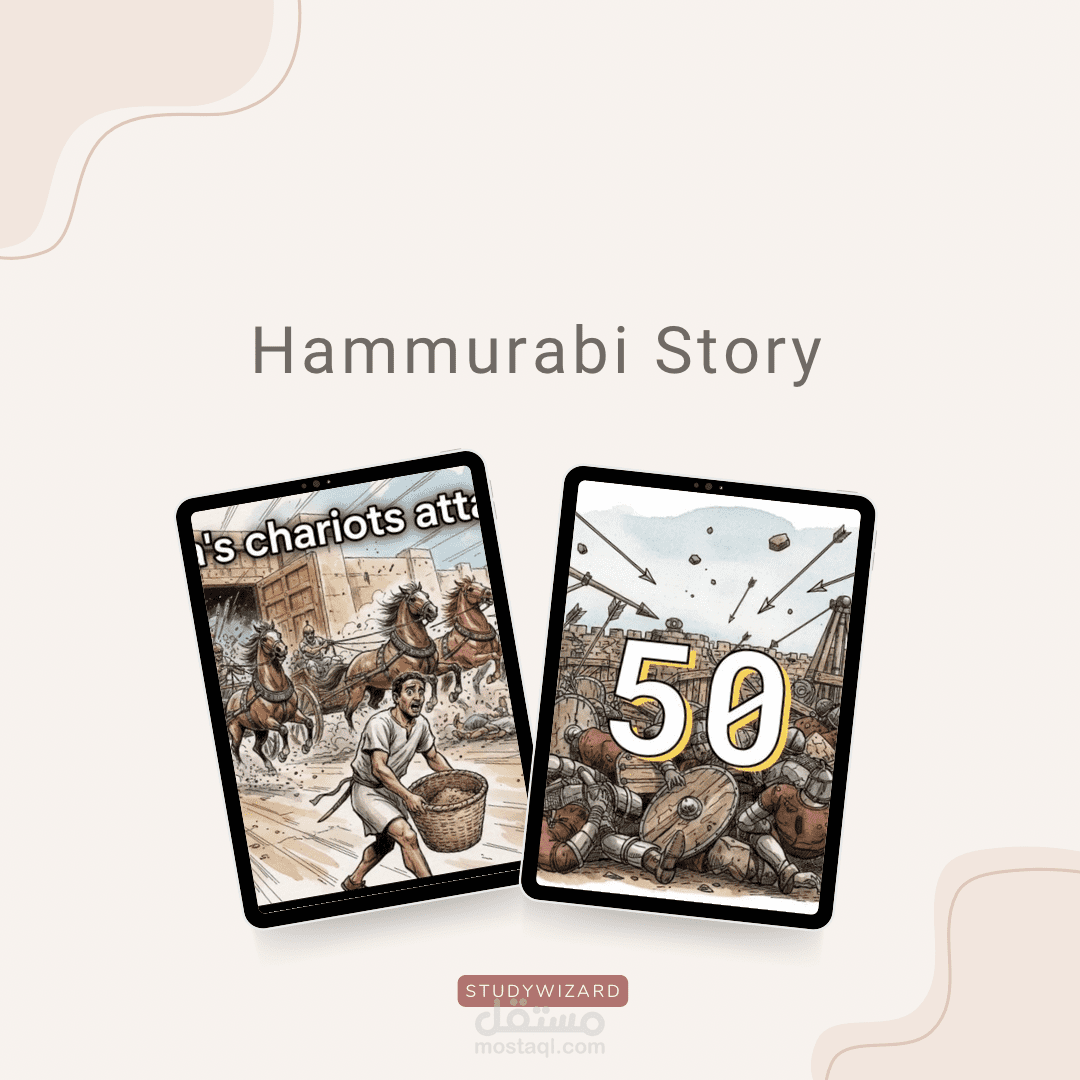 إنتاج محتوى "بودكاست مرئي" وقصصي بالذكاء الاصطناعي (قصة حمورابي نموذجاً).