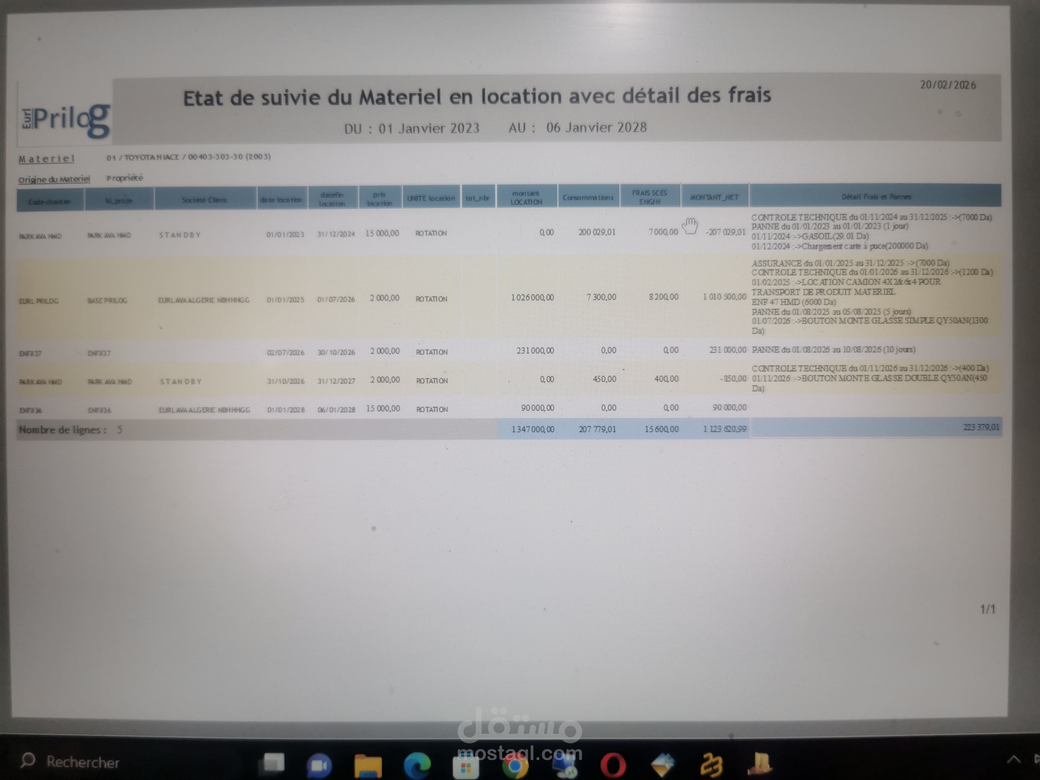 تسيير كراء العتاد يتم عن طريق البروامج تسيير كل مايتعلق بكل آلة يتم إظافتها لقاعدة البيانات لتصبح تحت رادارات البرنامج، يتم إدخال أوقات كراءها مع الثمن سواء كانت الآلة ملك للمؤسسة أم تم إدراجها بمقاولة إسناد (sous traitance)