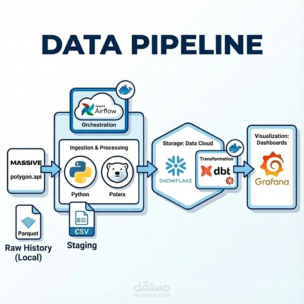 بناء Pipeline متكامل (E2E) لمعالجة وتحليل بيانات سوق الأسهم