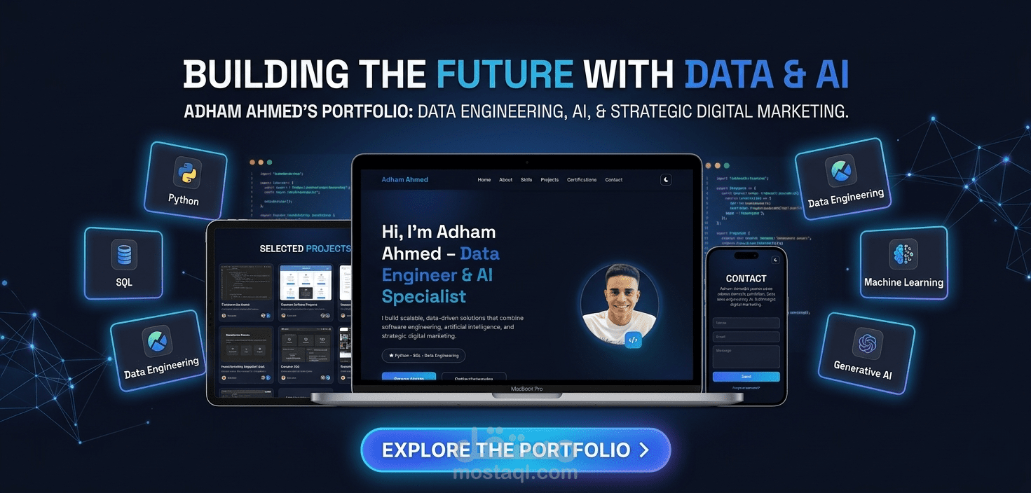 موقع بورتفوليو شخصي لمهندس بيانات وذكاء اصطناعي