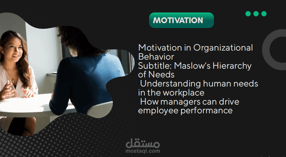 تصميم عرض تقديمي (Corporate Presentation) حول مفاهيم التحفيز الإداري ونظريات الاحتياجات البشرية
