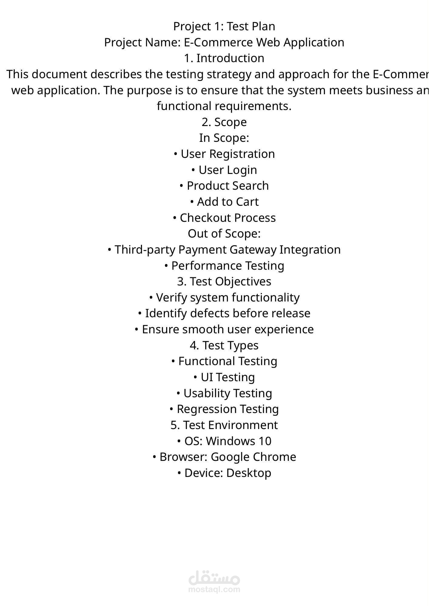Preparing a comprehensive test plan (Test Plan) for the application of e-commerce