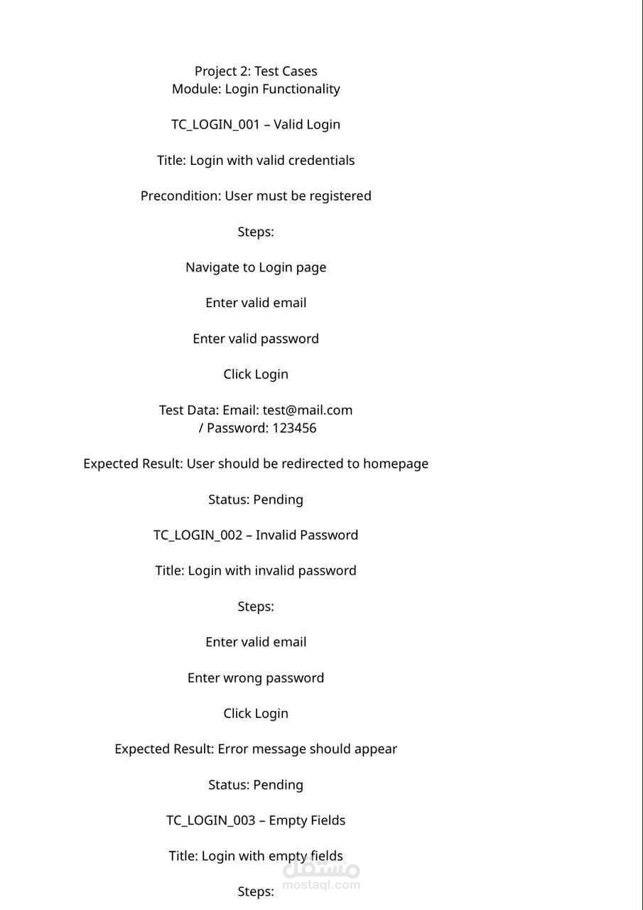 Design and write accurate test cases for the login system