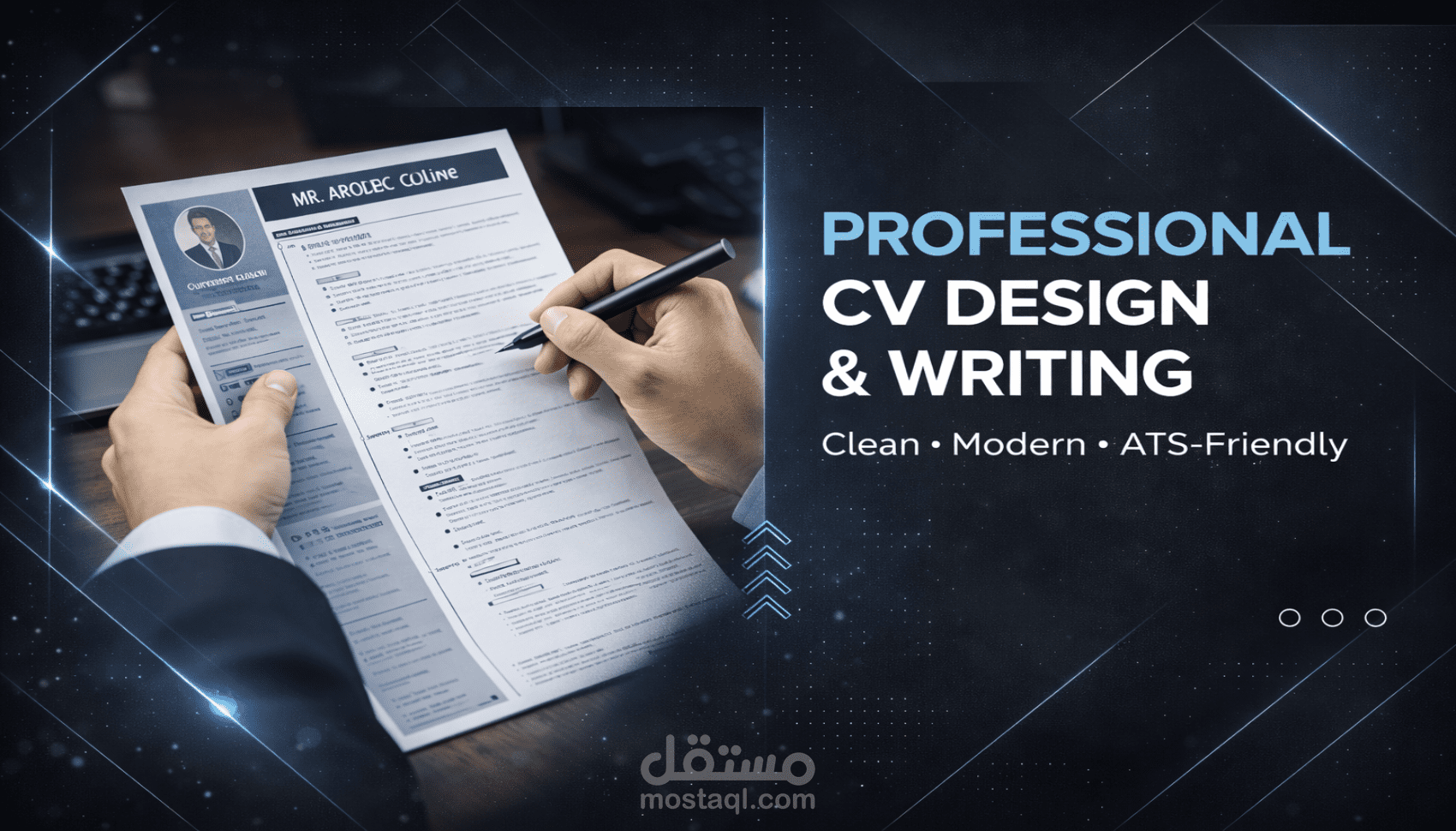 تصميم CV تقني حديث لمطور ويب مبتدئ