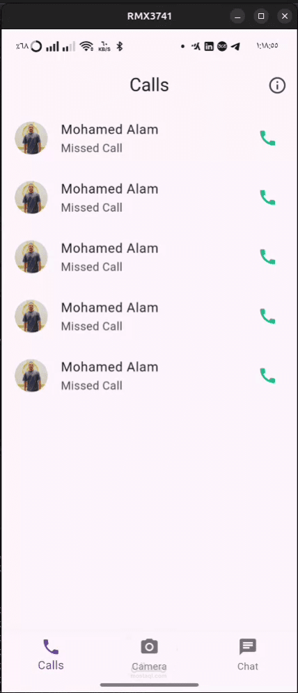 تطبيق واجهة مكالمات مع عداد تفاعلي باستخدام Flutter