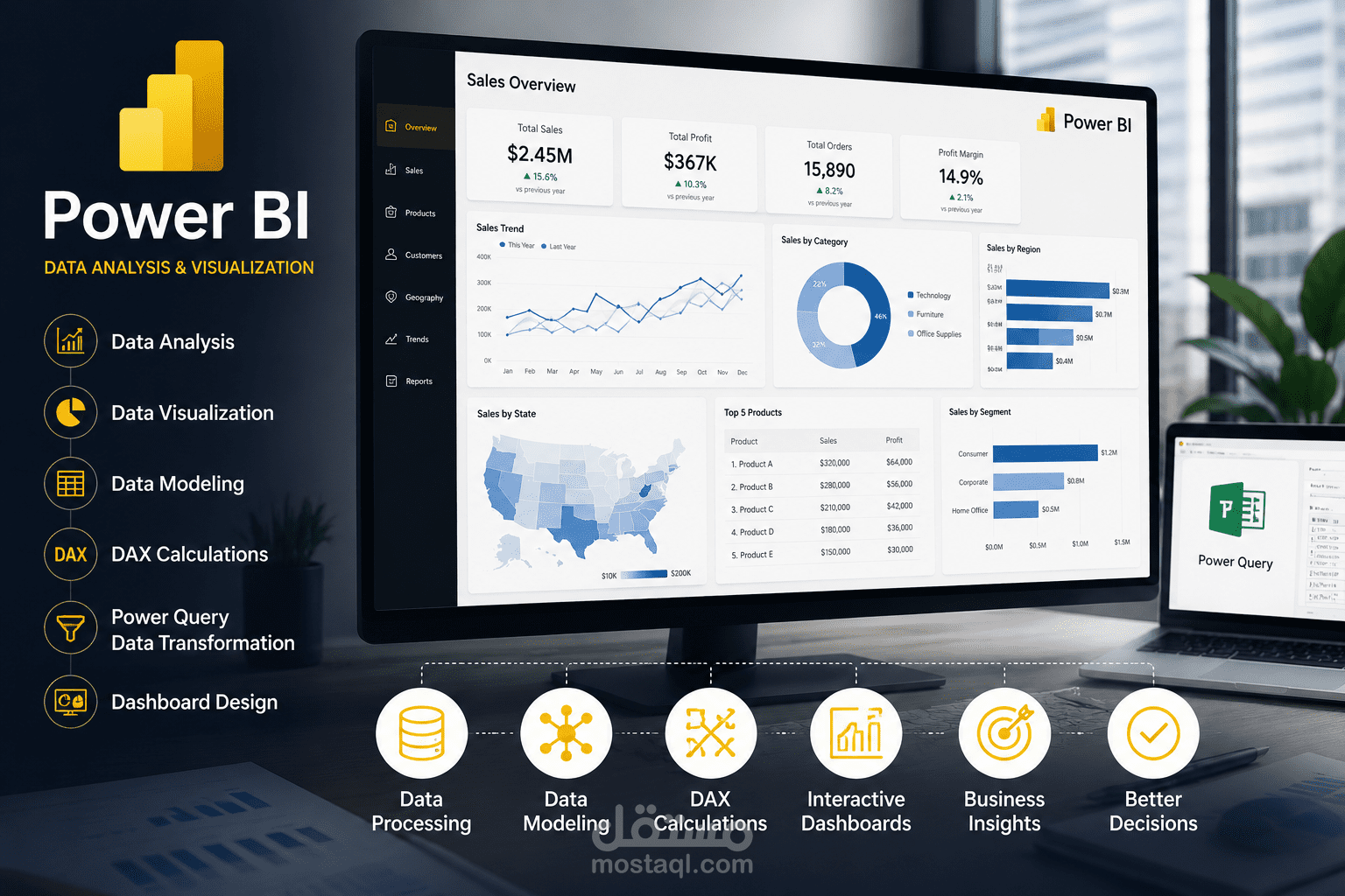 لوحة تحكم تفاعلية لتحليل أداء المبيعات والأرباح | NileMart Electronics – Power BI