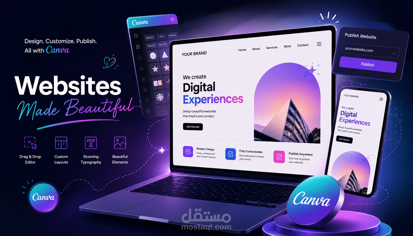 تصميم وتطوير بورتفوليو احترافي تفاعلي باستخدام Canva ودمج الهوية البصرية الشخصية
