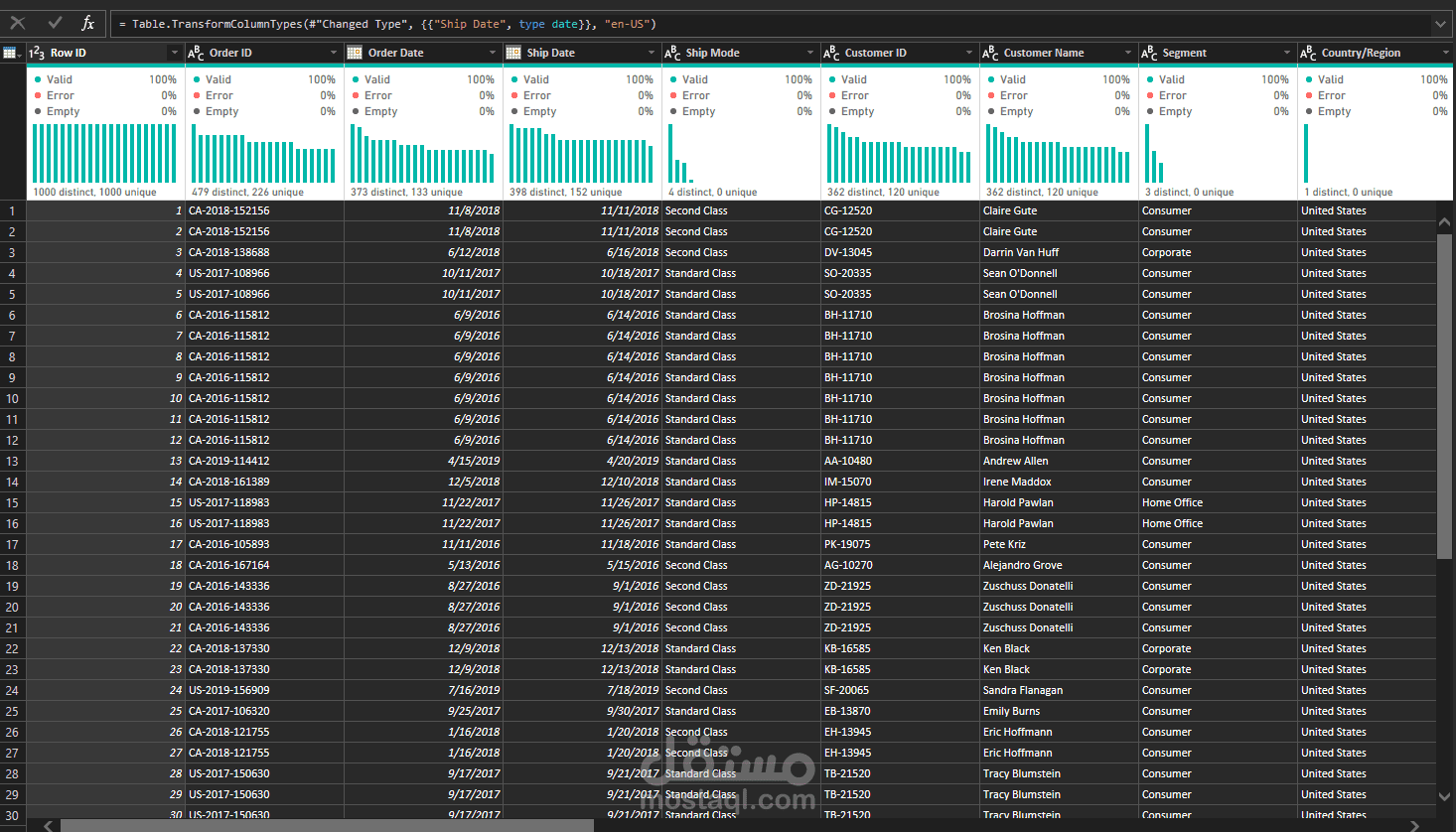تنظيف البيانات باستخدام Power query