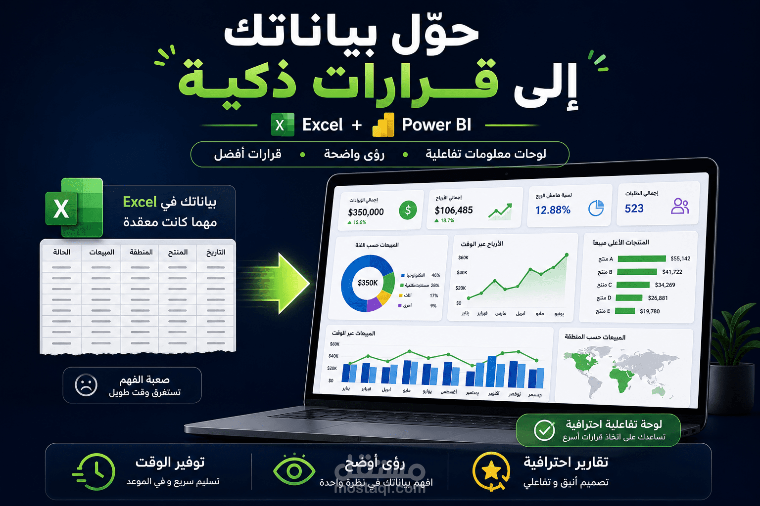 تصميم وإنشاء وعمل داشبورد احترافي | Power BI + Excel Dashboard | تحليل البيانات وتقارير تفاعلية
