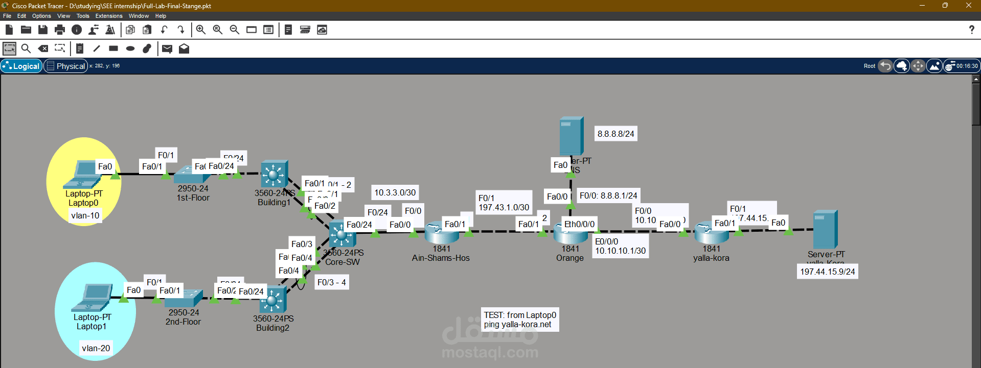 تصميم وتشغيل ومحاكاه الشبكات علي برنامج Cisco packet tracer