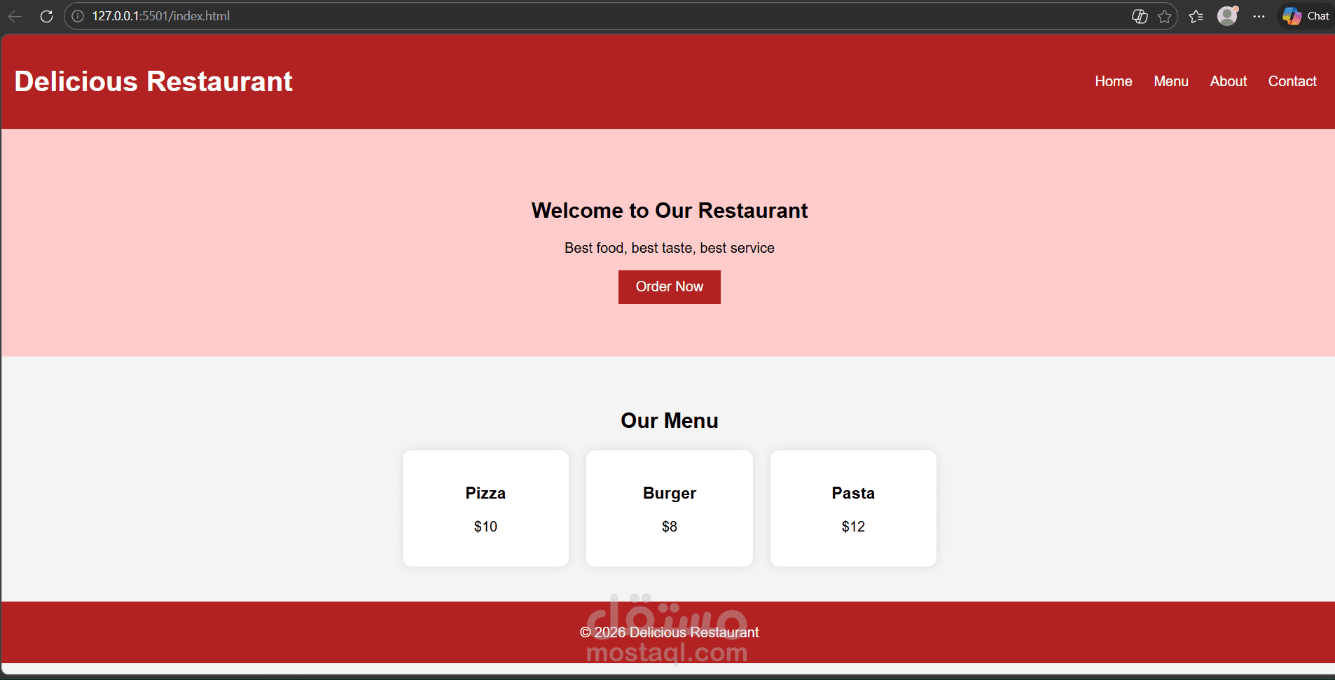 restaurant web site with html and css
