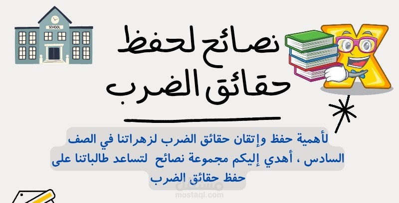 تصميم إنفوجرافيك تعليمي: نصائح لحفظ حقائق الضرب لطلاب المرحلة الأساسية