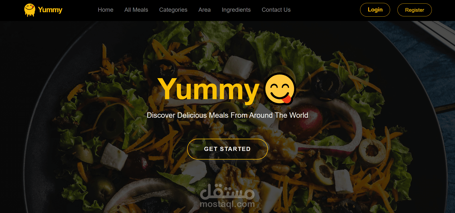 تصميم وتطوير الصفحة الرئيسية لموقع Yummy لعرض الوجبات