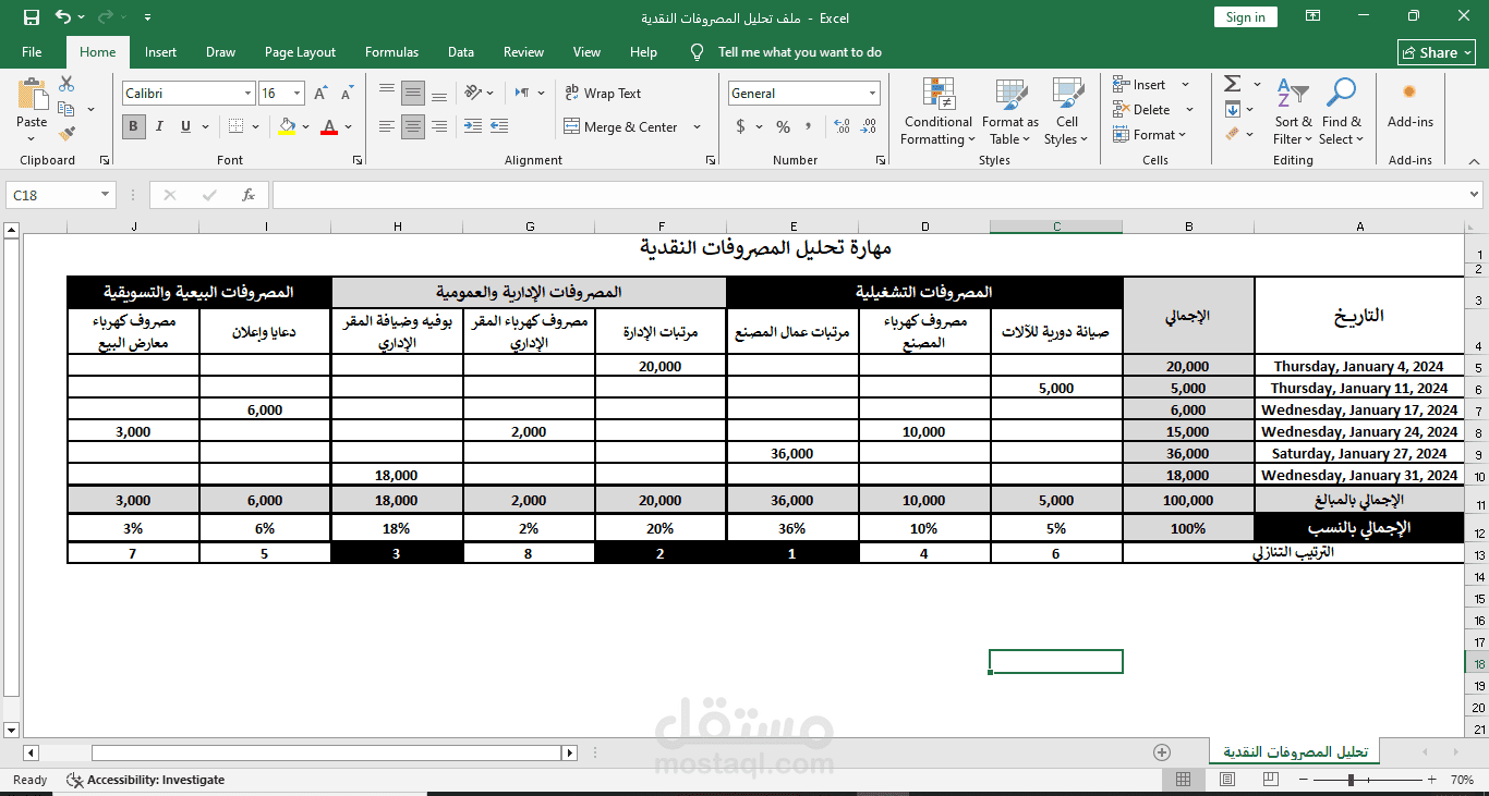 العمل علي برنامج Excel