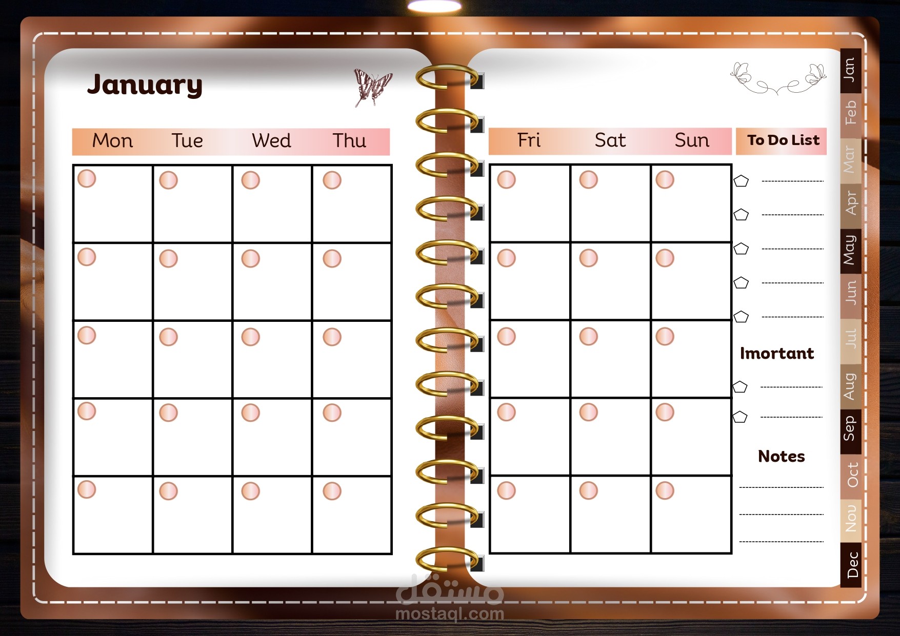 تصميم Undated Planner احترافي قابل للتعديل عبر Canva