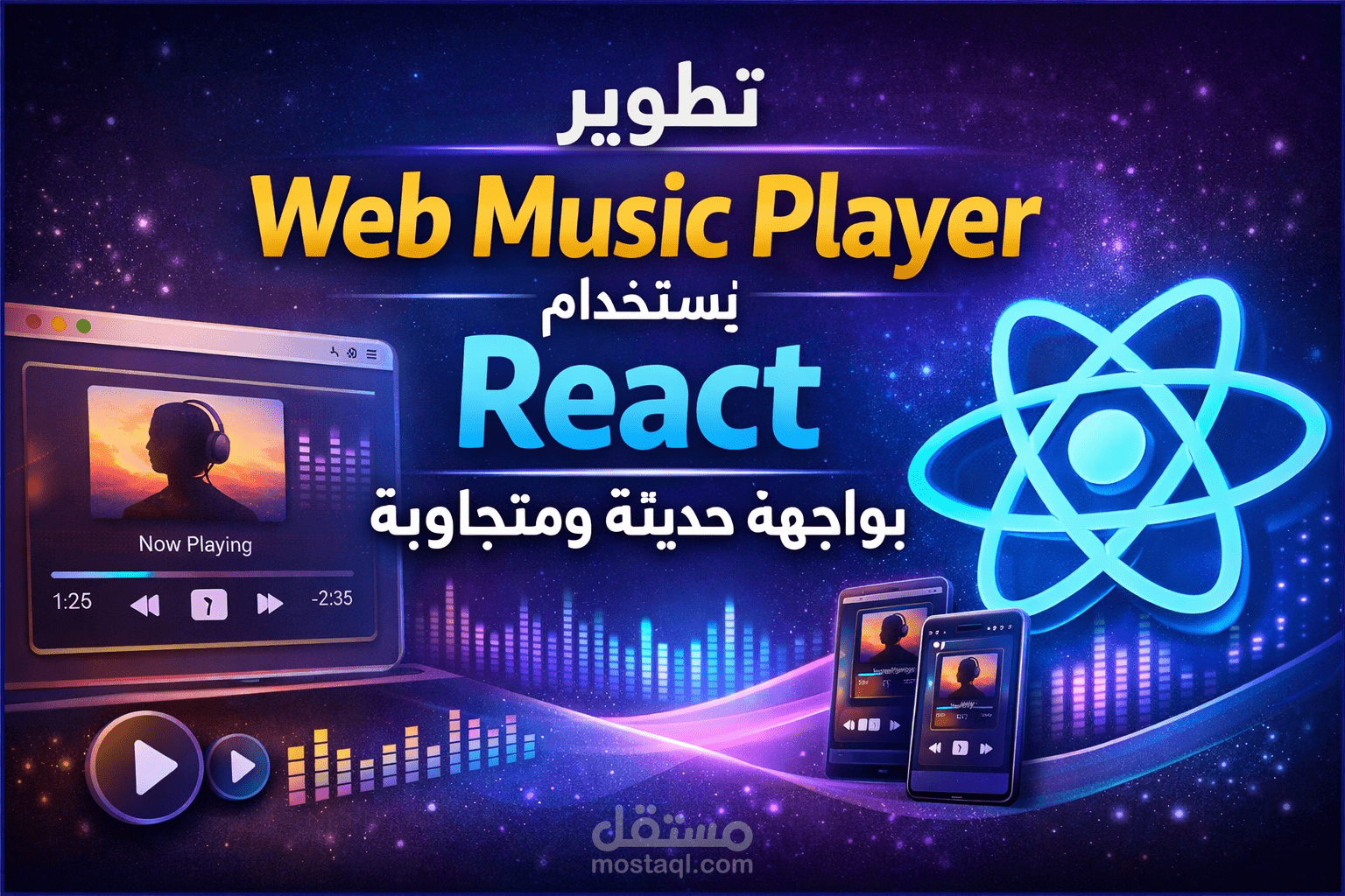 تطوير Web Music Player باستخدام React بواجهة حديثة ومتجاوبة