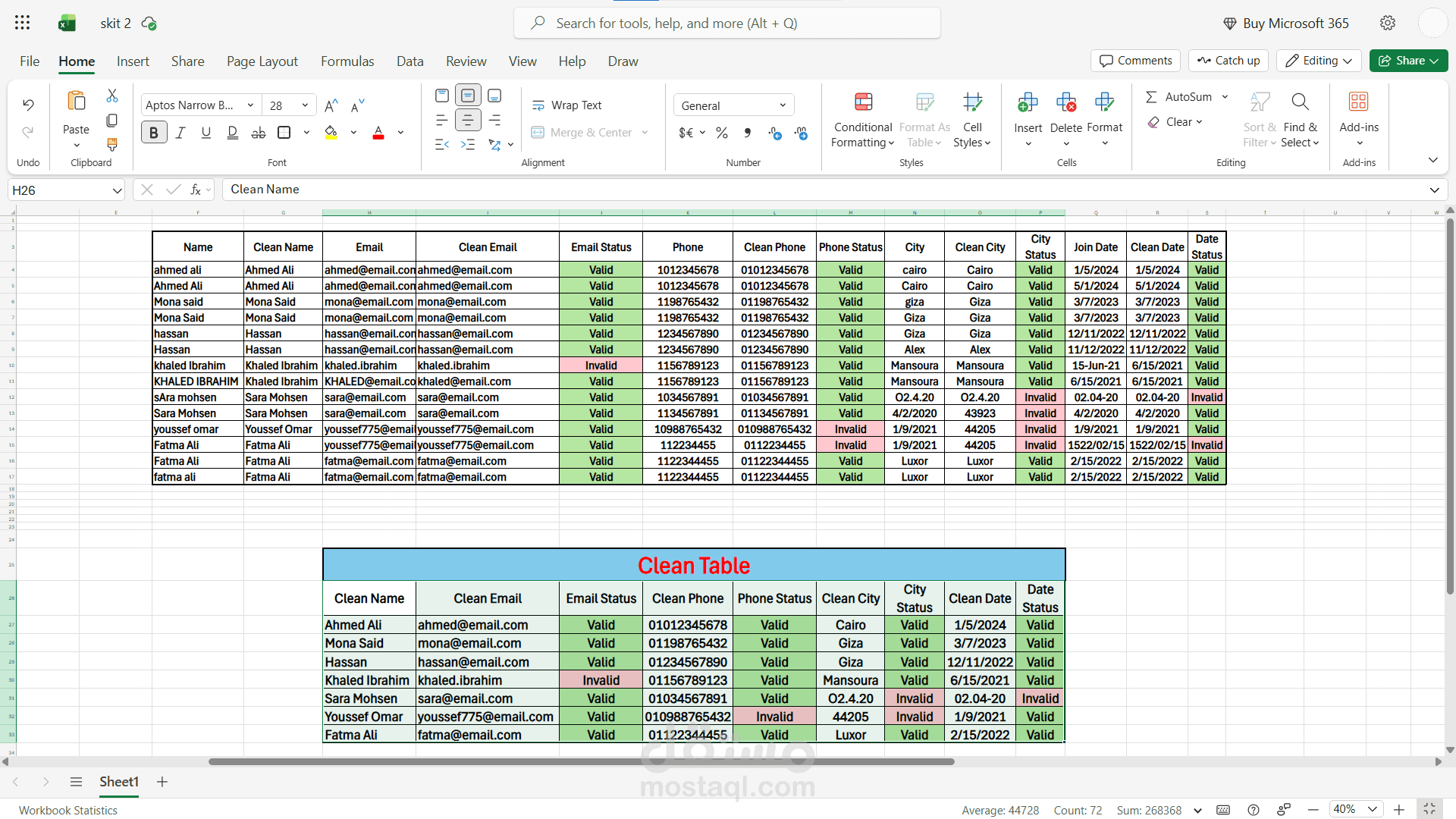 Data Entry & Cleaning with Excel Analysis