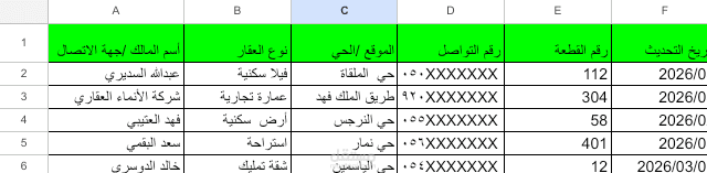 نموذج استخراج وتنظيم بيانات ملاك العقارات (Lead Generation).
