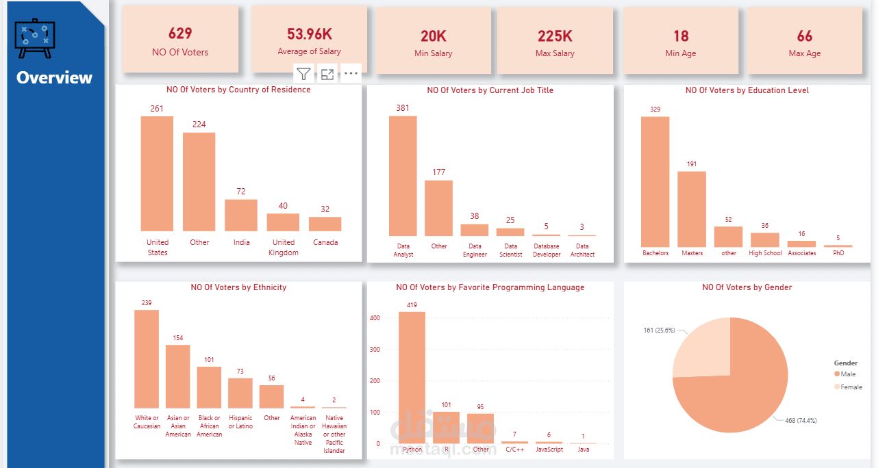 تصميم داشبورد احترافي لتحليل بيانات الرواتب وسوق العمل (Dashboard Analysis