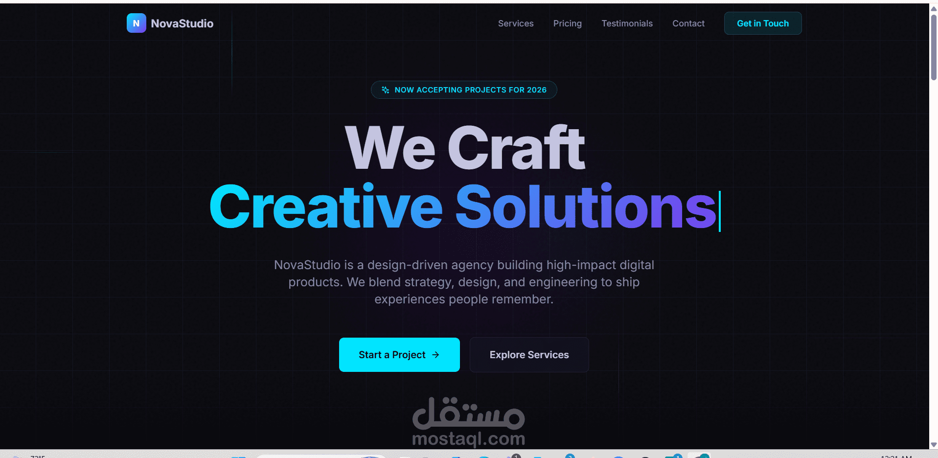 NovaStudio – موقع وكالة رقمية احترافي باستخدام React وTailwind CSS