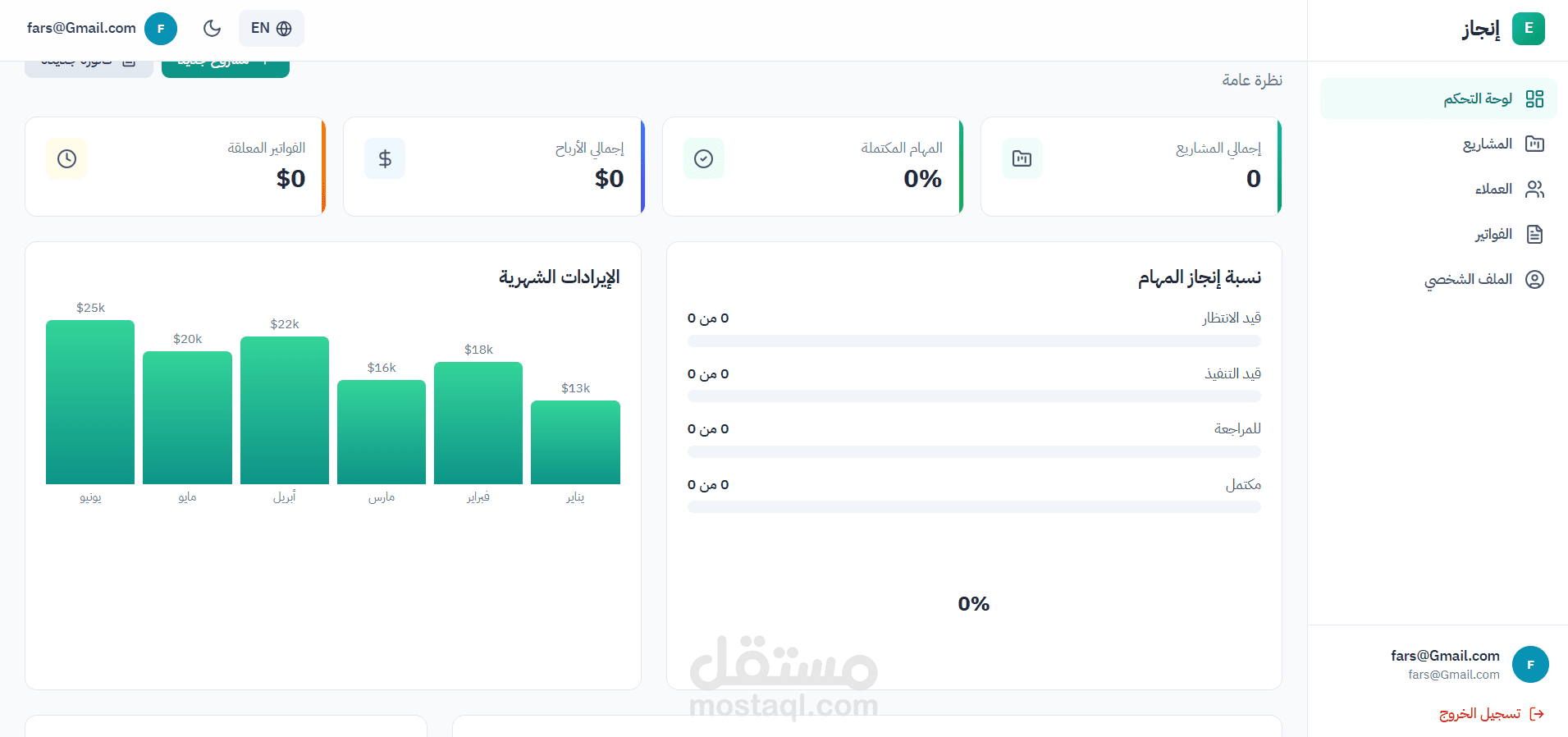نظام إنجاز لإدارة المشاريع والعملاء والفواتير | Enjaz Project Management System