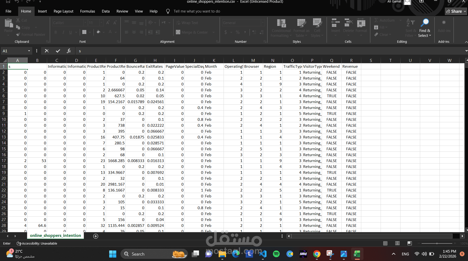 online shopping predictor