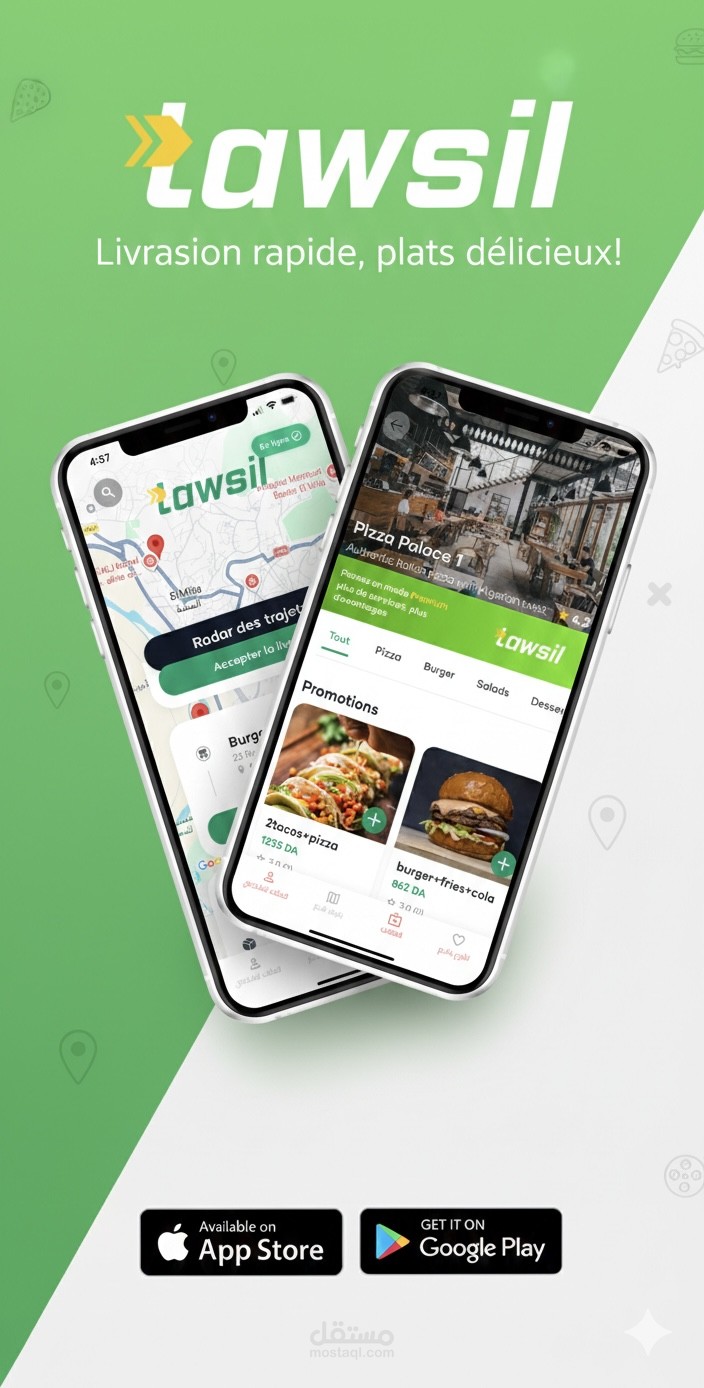 تطبيق توصيل  (عميل – سائق – مطعم) مع خرائط وإشعارات فورية