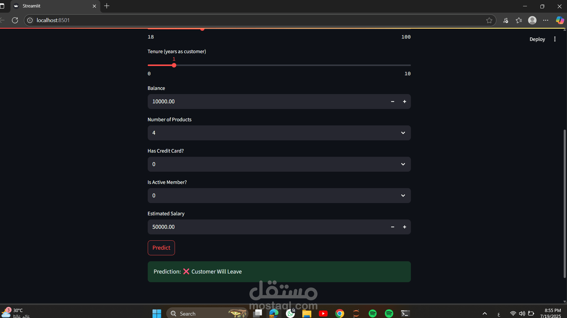 customer churn prediction app