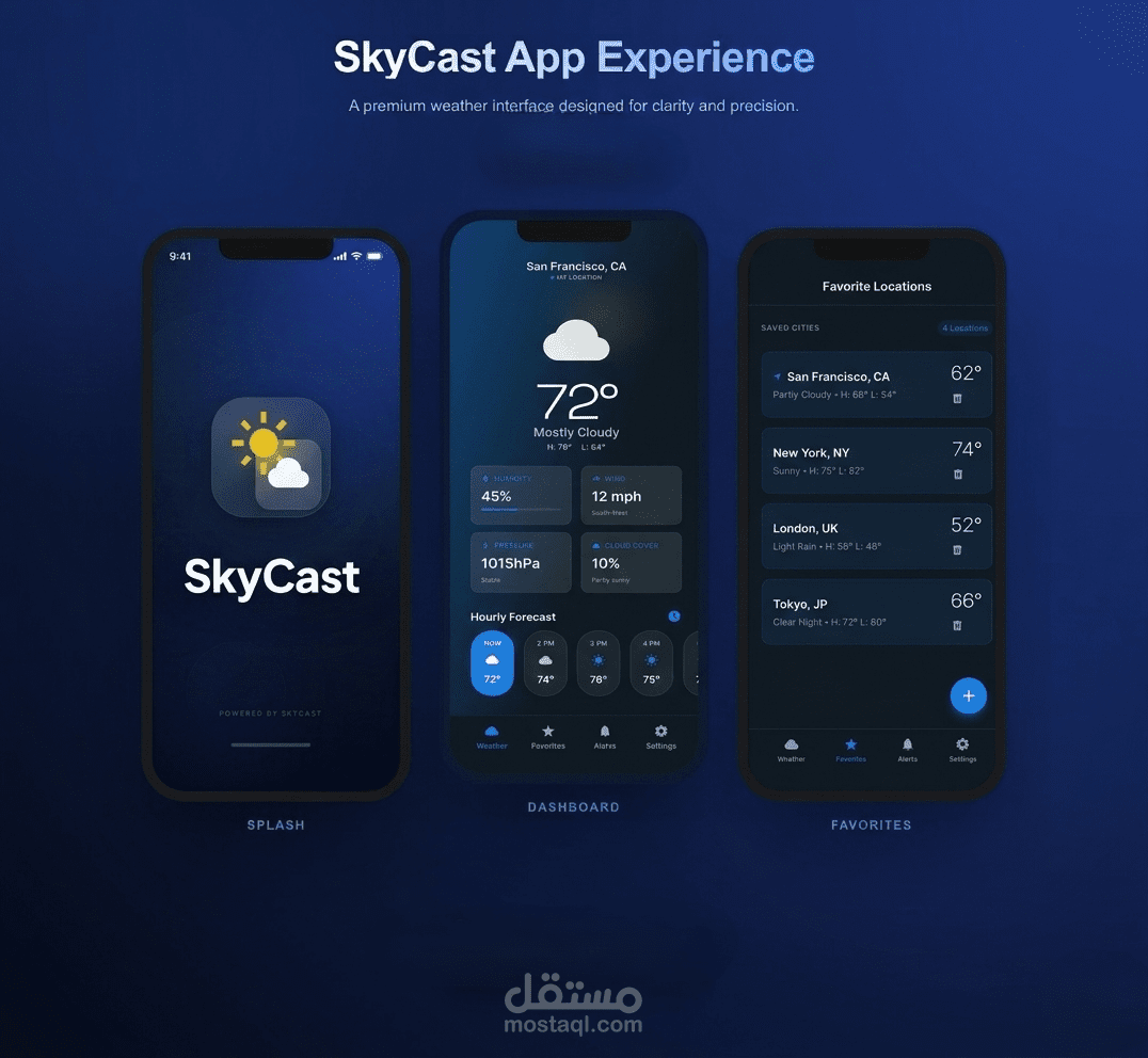 تطبيق الطقس لعرض البيانات الجوية والتوقعات المستقبلية