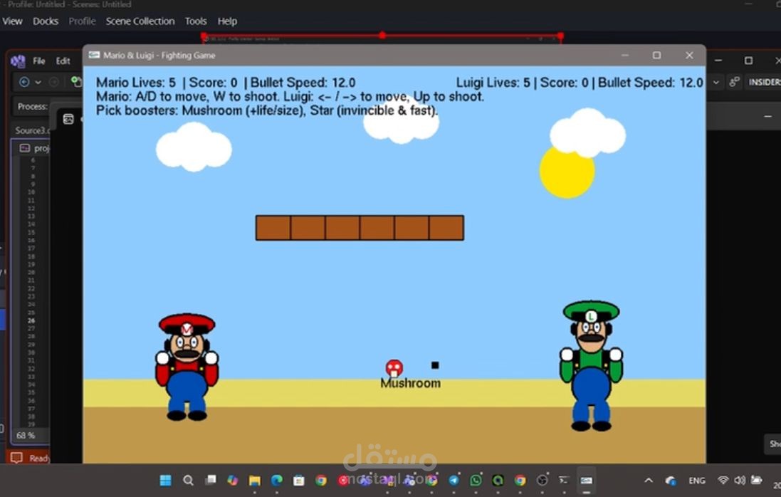 لعبة قتالية ثنائية اللاعبين باستخدام تقنيات الرسوميات الحاسوبية (Mario & Luigi Fighting Game)