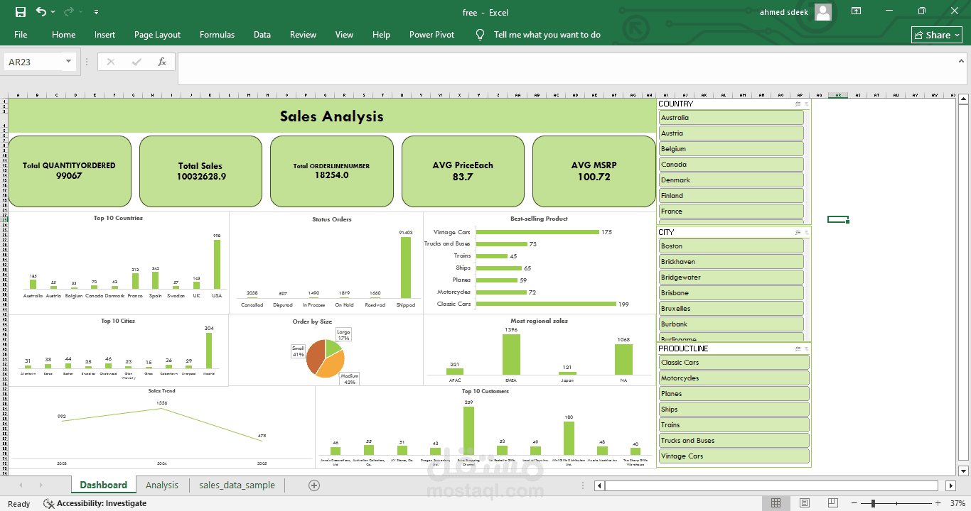 تحليل البيانات  وإنشاء Dashboard احترافية باستخدام Excel